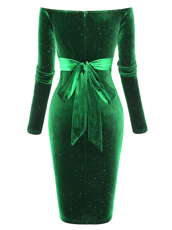 1960s Solid Off-Shoulder Velvet Dress - Image 4