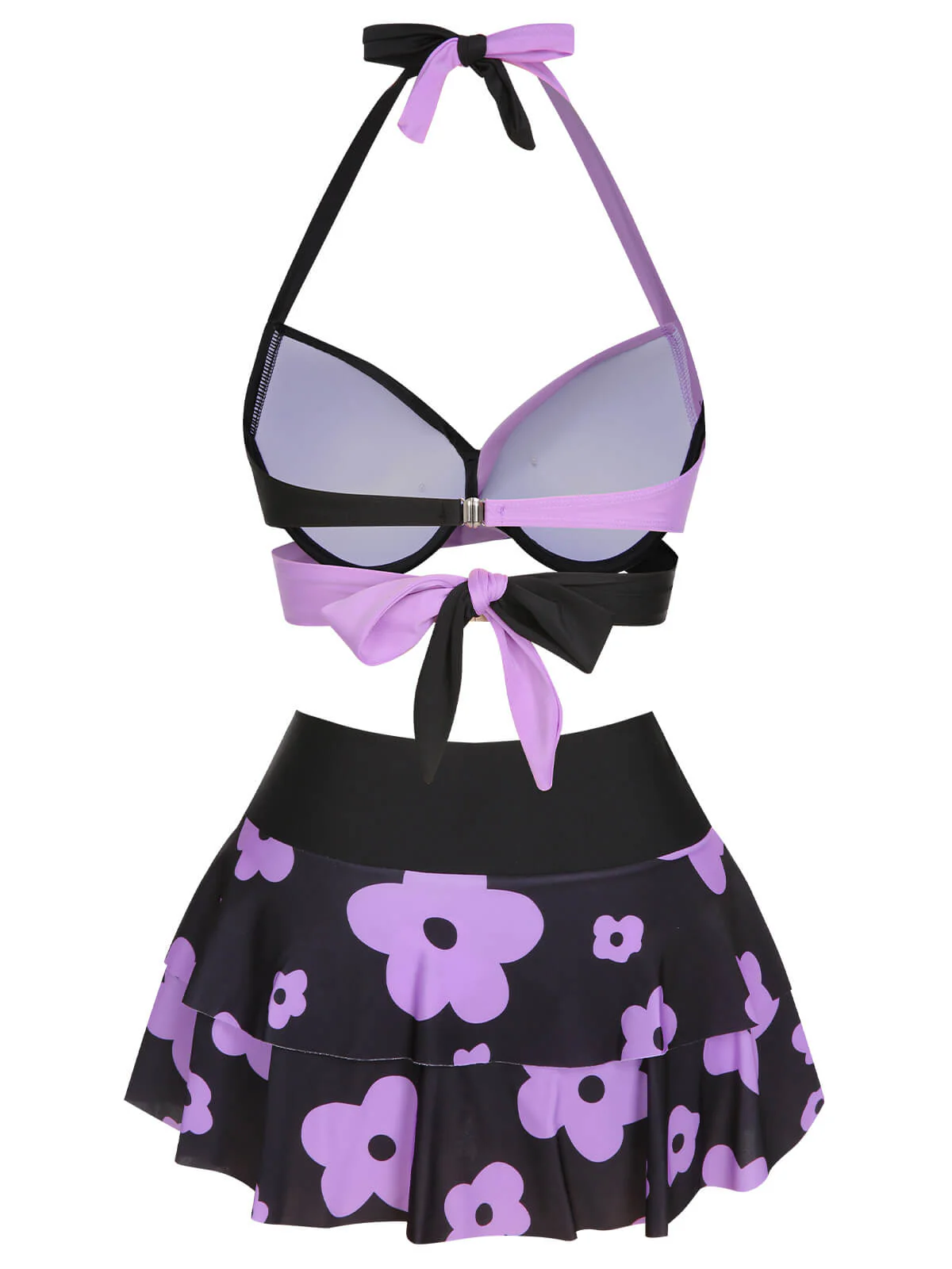 1970s Color Block Floral Halter Swimsuit - Image 3