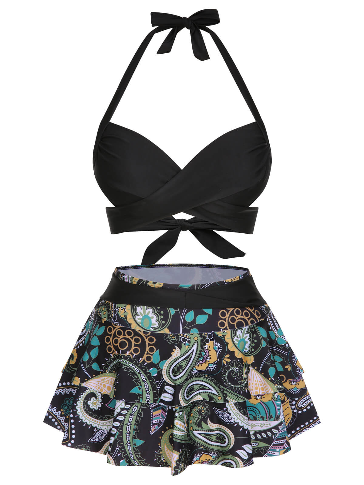 1970s Color Block Floral Halter Swimsuit - Image 5