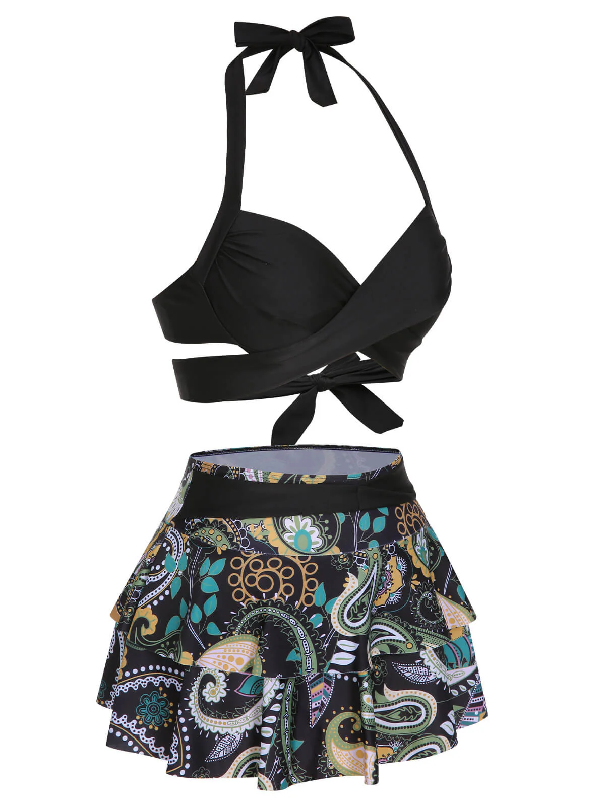 1970s Color Block Floral Halter Swimsuit - Image 6