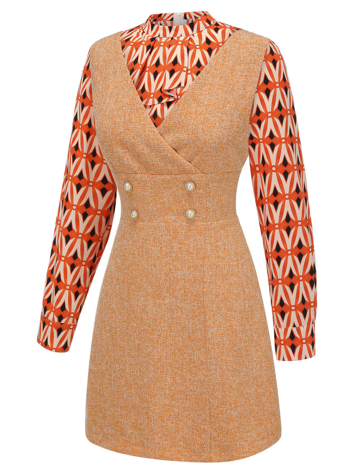 [US Warehouse] 2PCS 1960s Orange Blouse & Tweed Mini Dress - Image 4