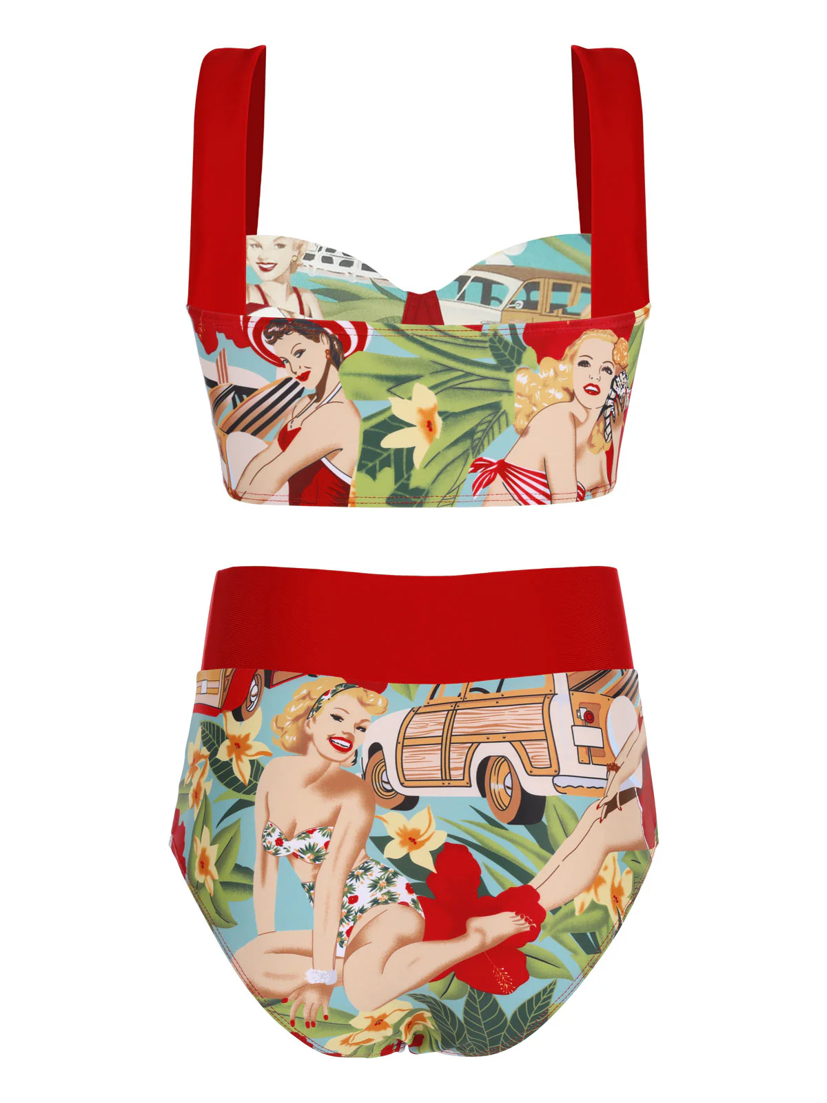 3PCS 1960s Red Retro Lady Bikini Set - Image 5