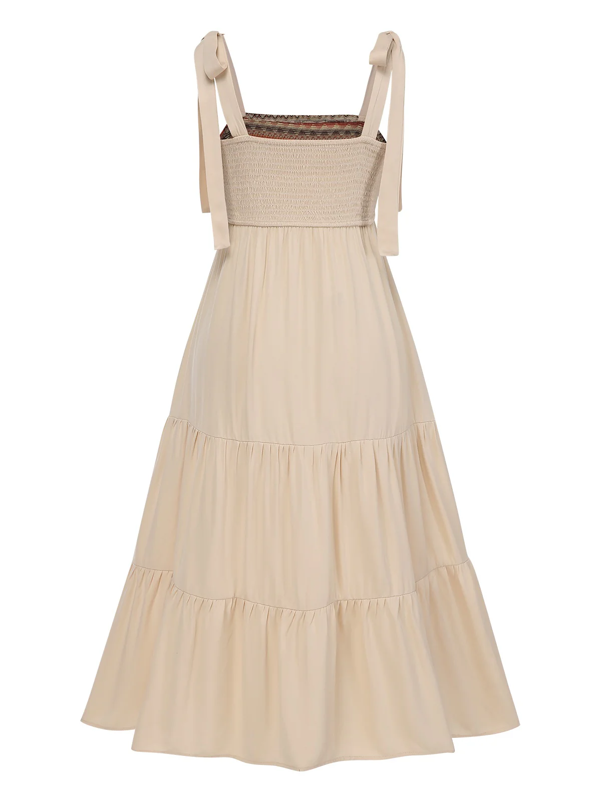 Beige 1970s Boho Style Shoulder Tie Dress - Image 2