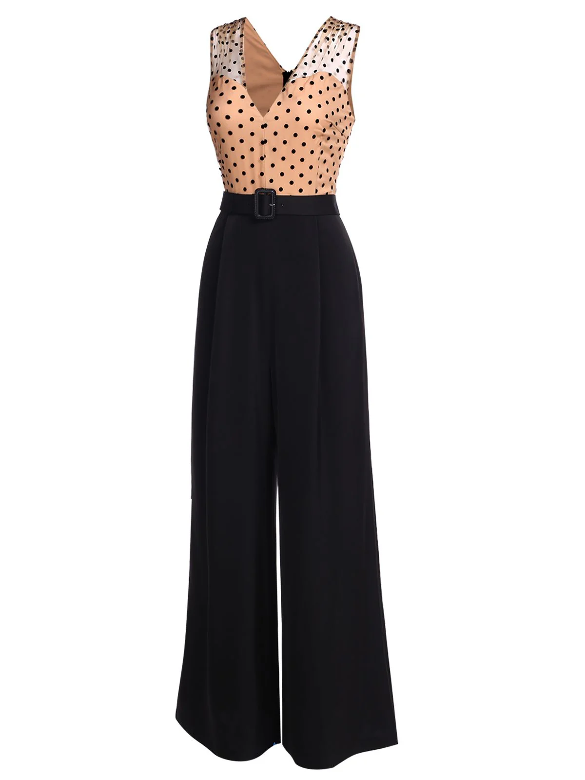 [Pre-Sale] Black 1930s Polka Dot Patchwork Belt Jumpsuit - Image 3