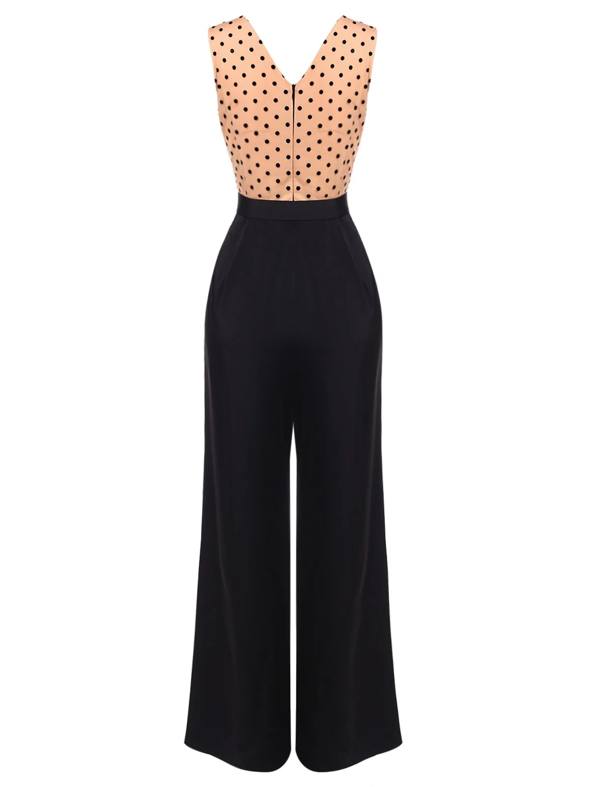 [Pre-Sale] Black 1930s Polka Dot Patchwork Belt Jumpsuit - Image 4
