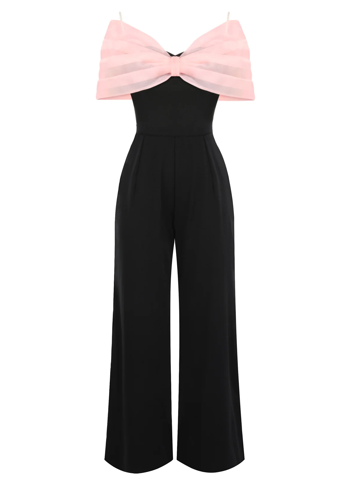 Black 1930s Solid Mesh Bow Jumpsuit - Image 4