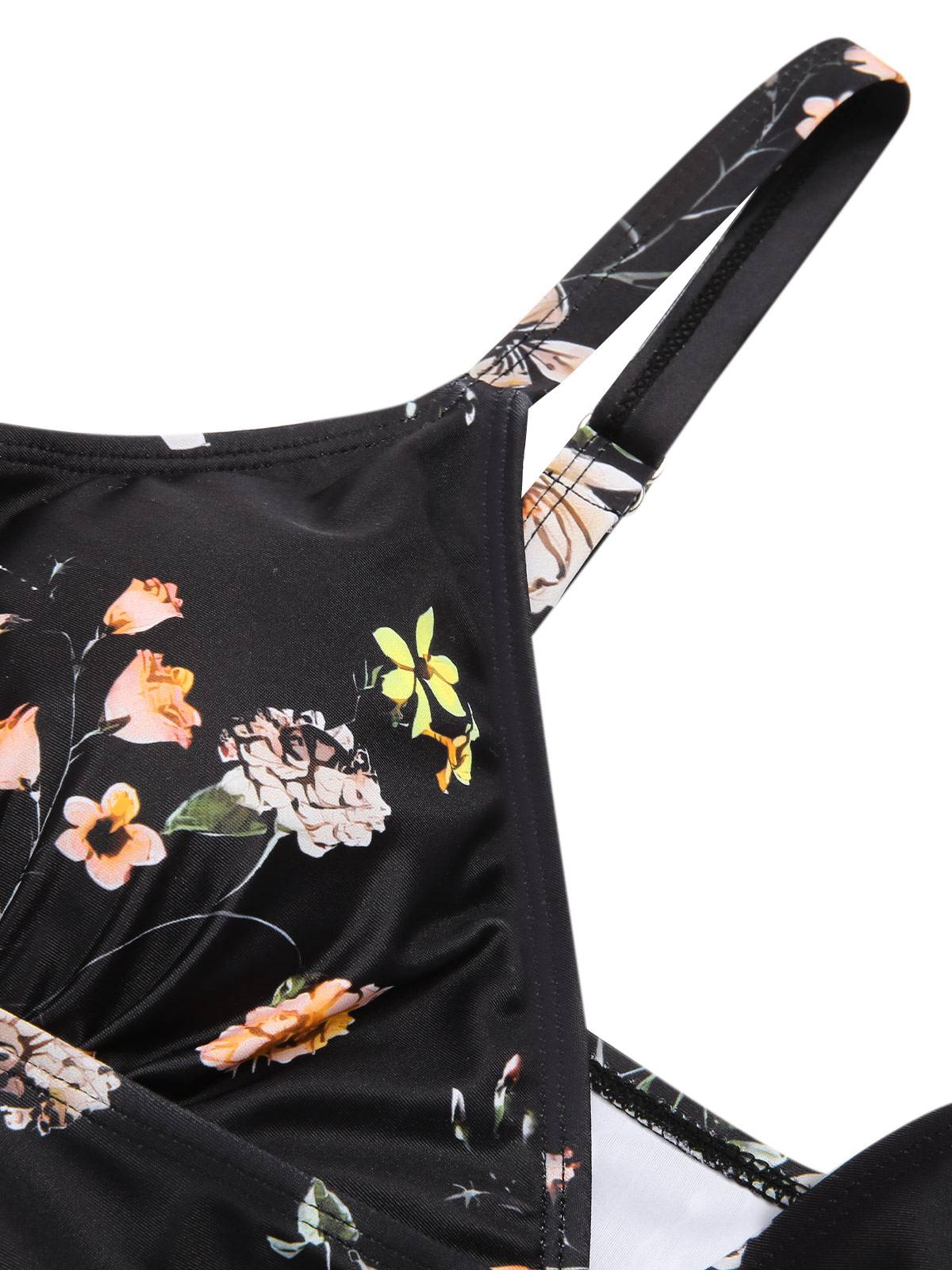 [US Warehouse] Black 1940s Floral Boxer Straps Swimsuit - Image 5