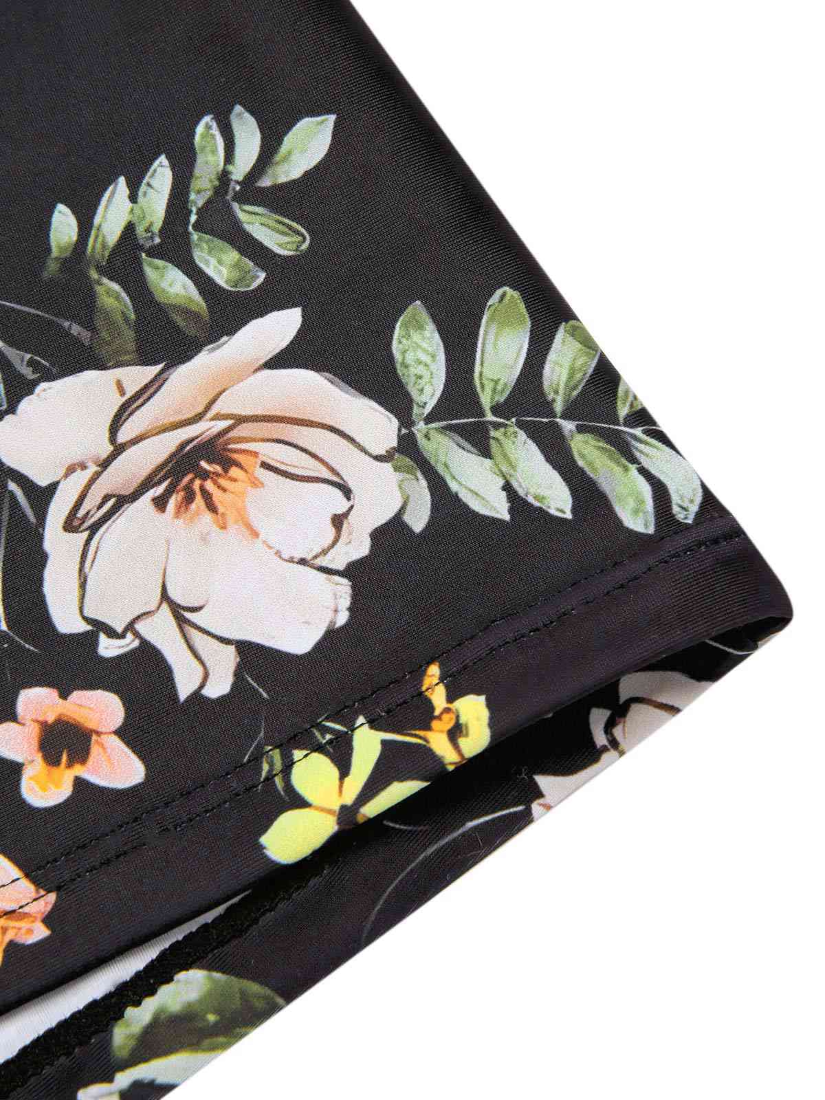 [US Warehouse] Black 1940s Floral Boxer Straps Swimsuit - Image 6