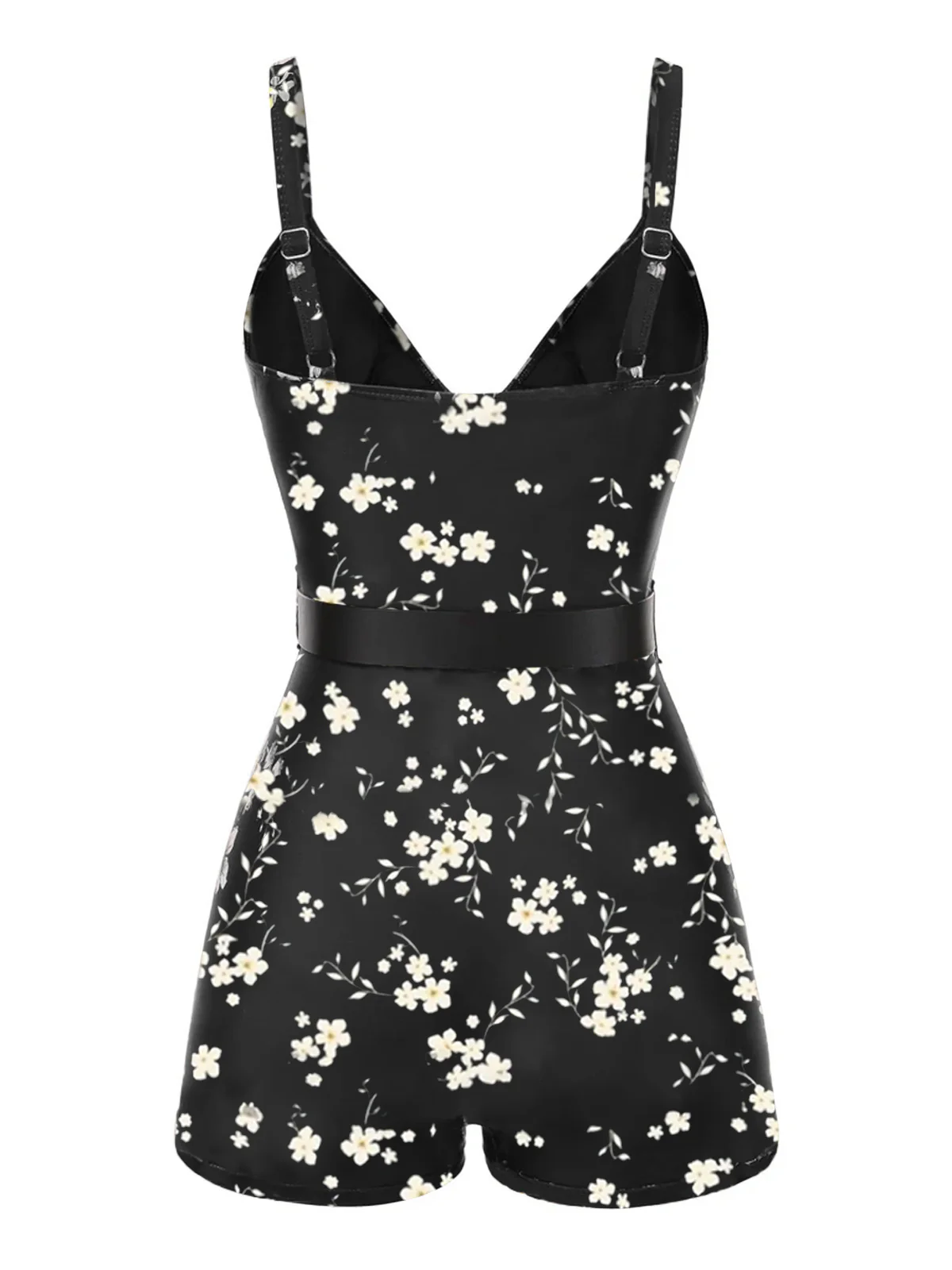 [US Warehouse] Black 1940s Floral Boxer Straps Swimsuit - Image 9