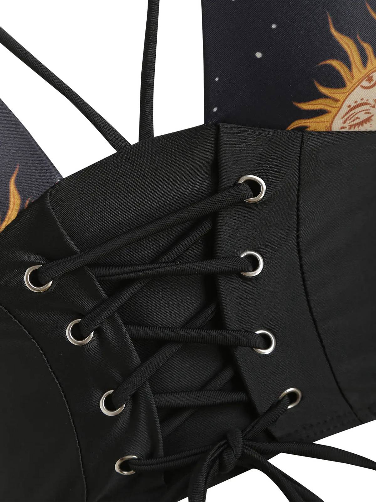 Black 1940s Sun Moon Stars Lace-Up Swimsuit - Image 3