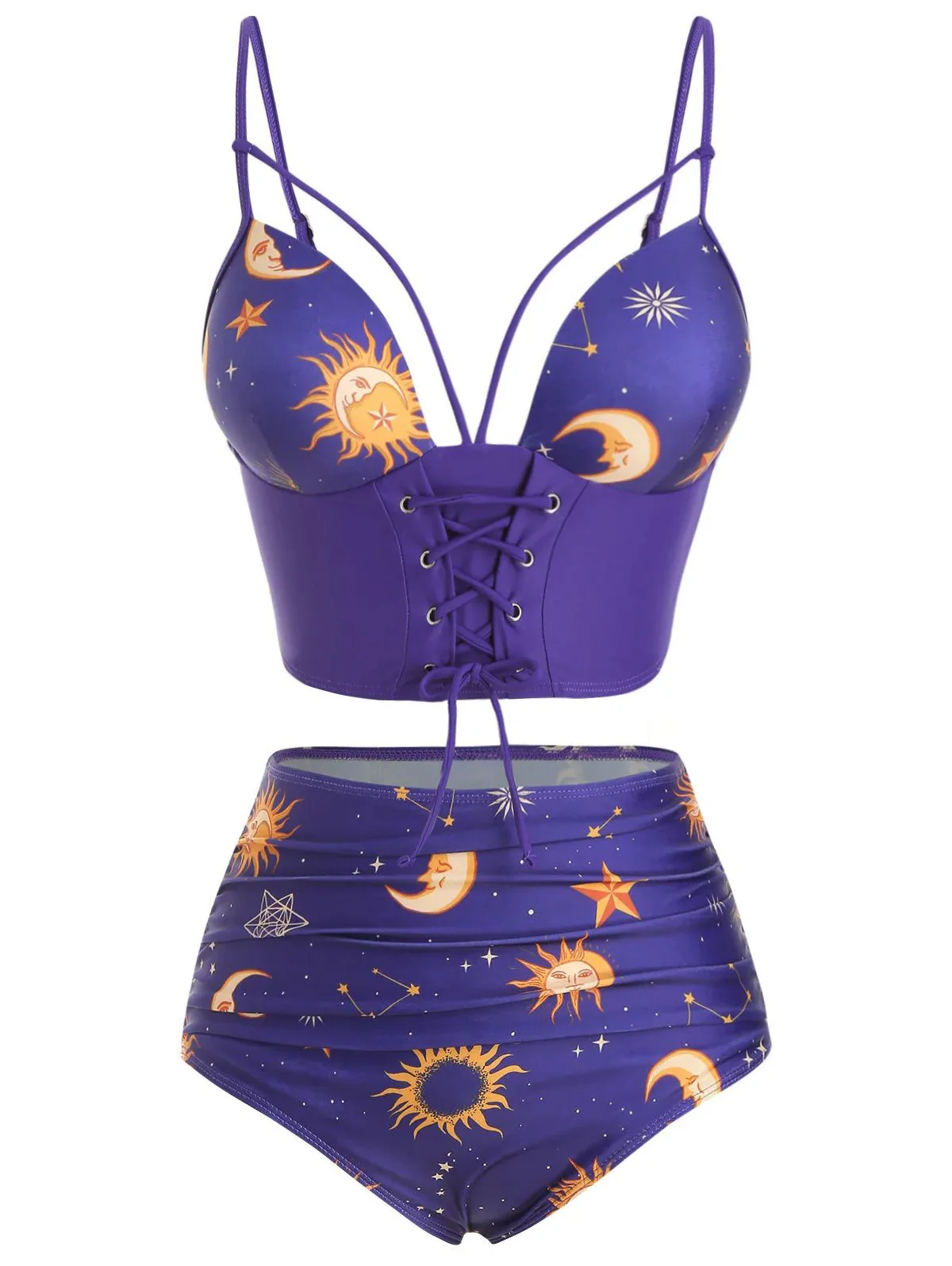 Black 1940s Sun Moon Stars Lace-Up Swimsuit - Image 5