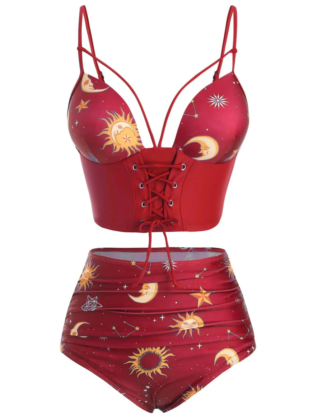 Black 1940s Sun Moon Stars Lace-Up Swimsuit - Image 9