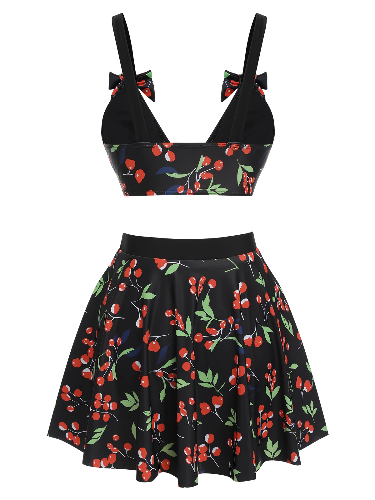 Black 1950s Cherry Bow V-Neck Swimsuit - Image 6