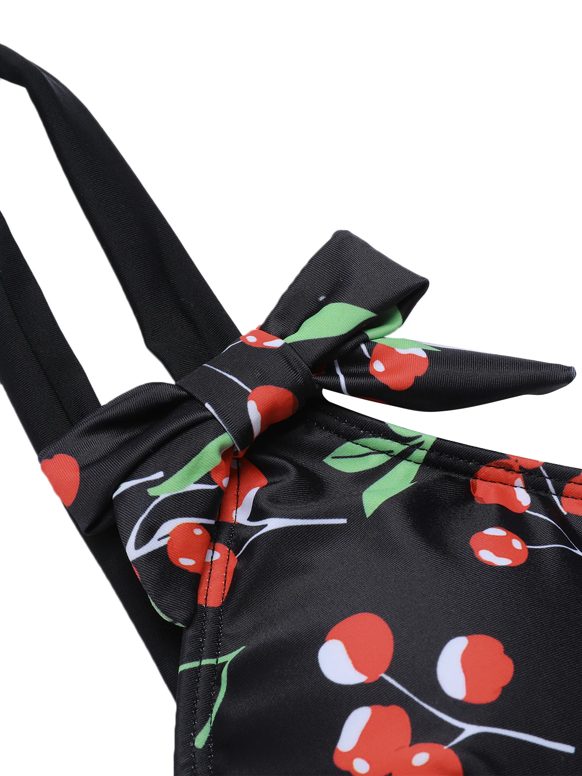 Black 1950s Cherry Bow V-Neck Swimsuit - Image 7