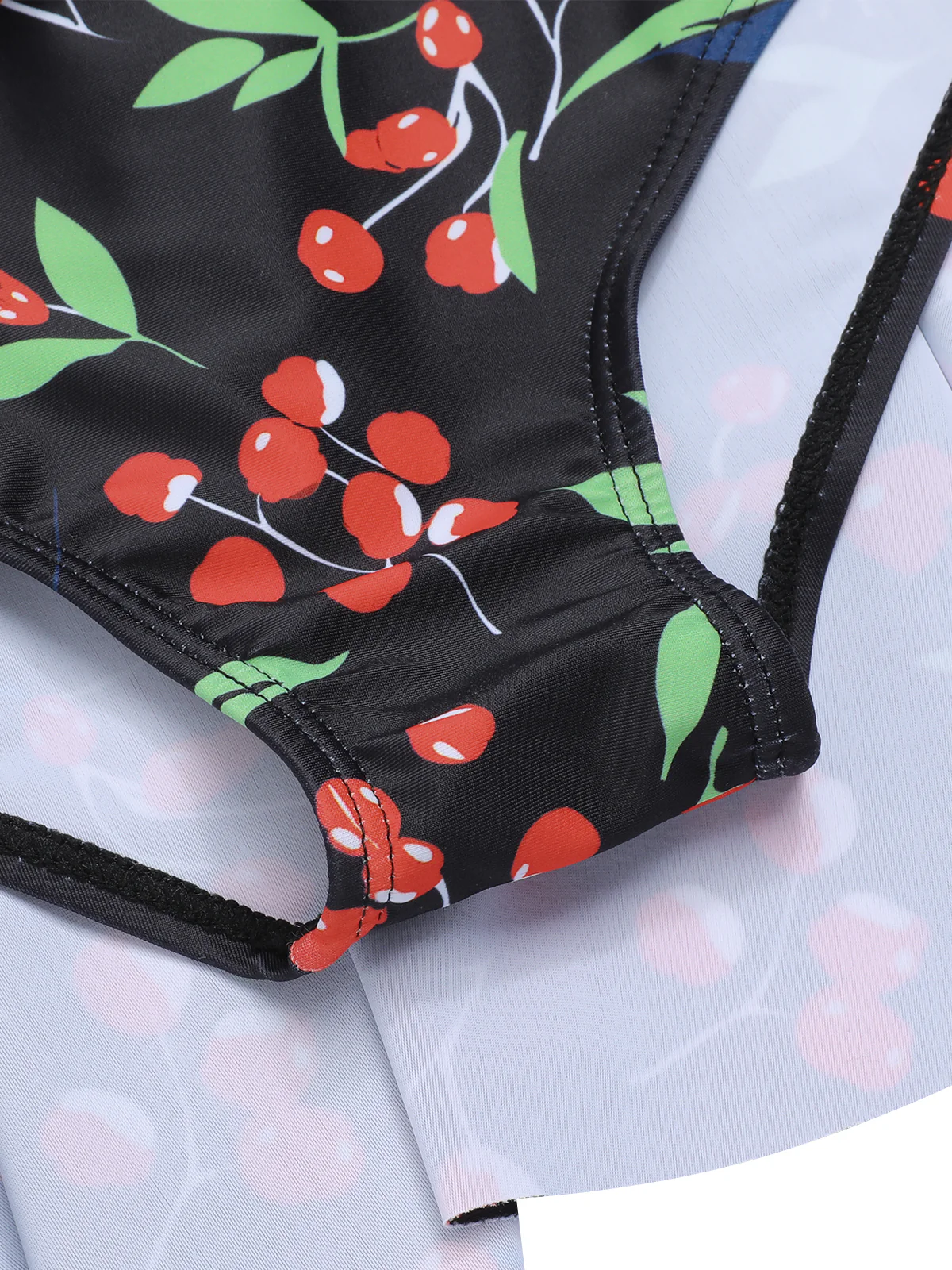 Black 1950s Cherry Bow V-Neck Swimsuit - Image 9