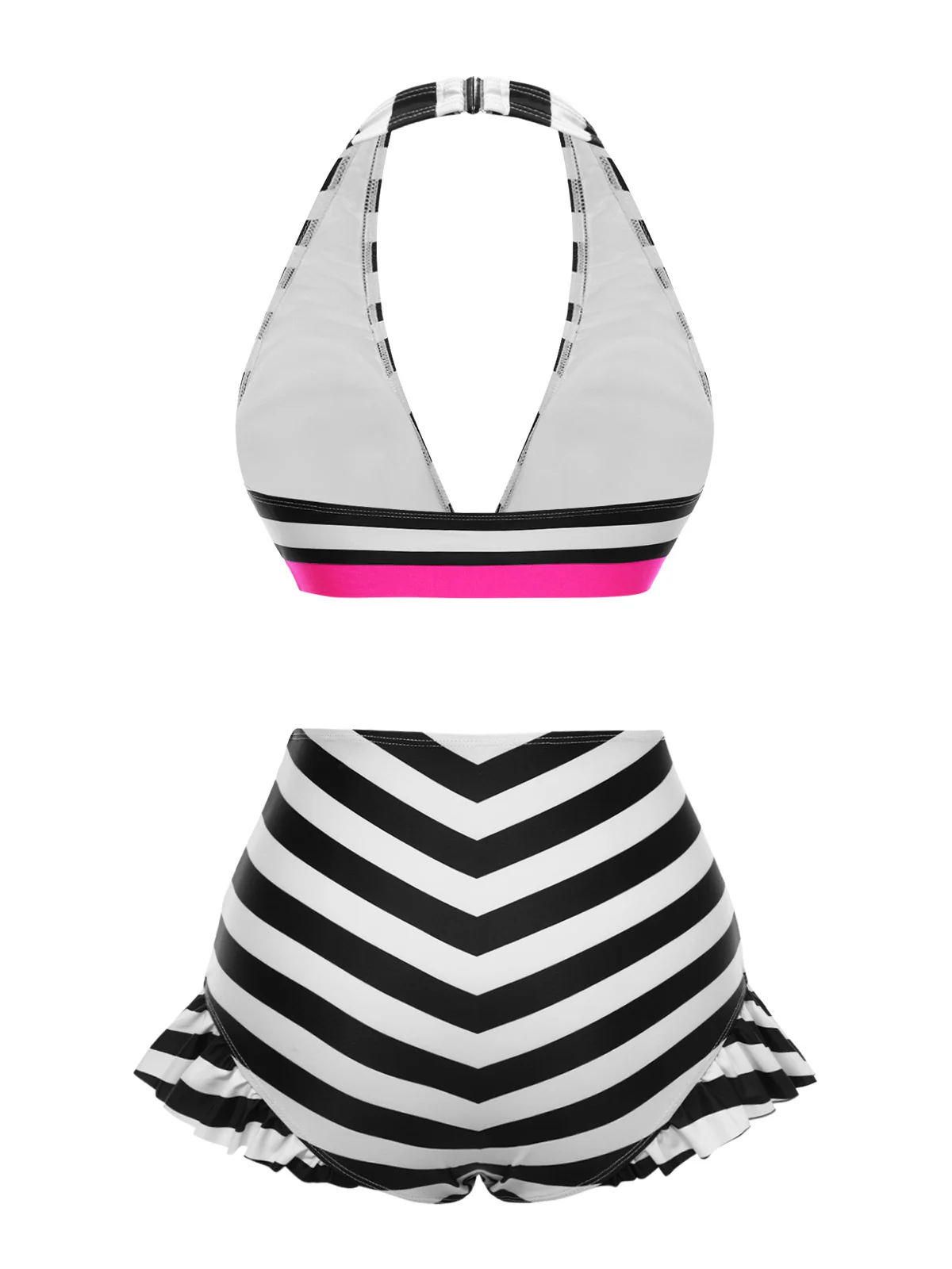 Rainbow 1950s Contrast Bow Ruffle Stripes Bikini - Image 6