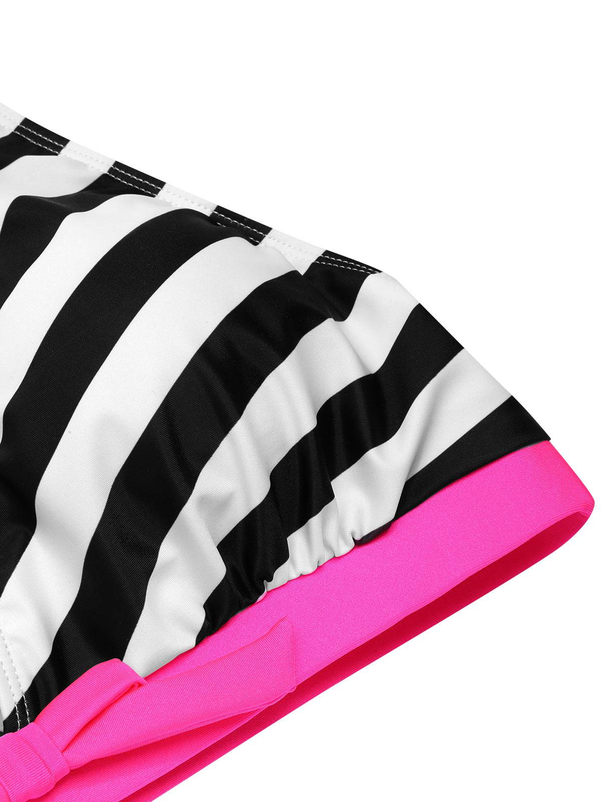 Rainbow 1950s Contrast Bow Ruffle Stripes Bikini - Image 7