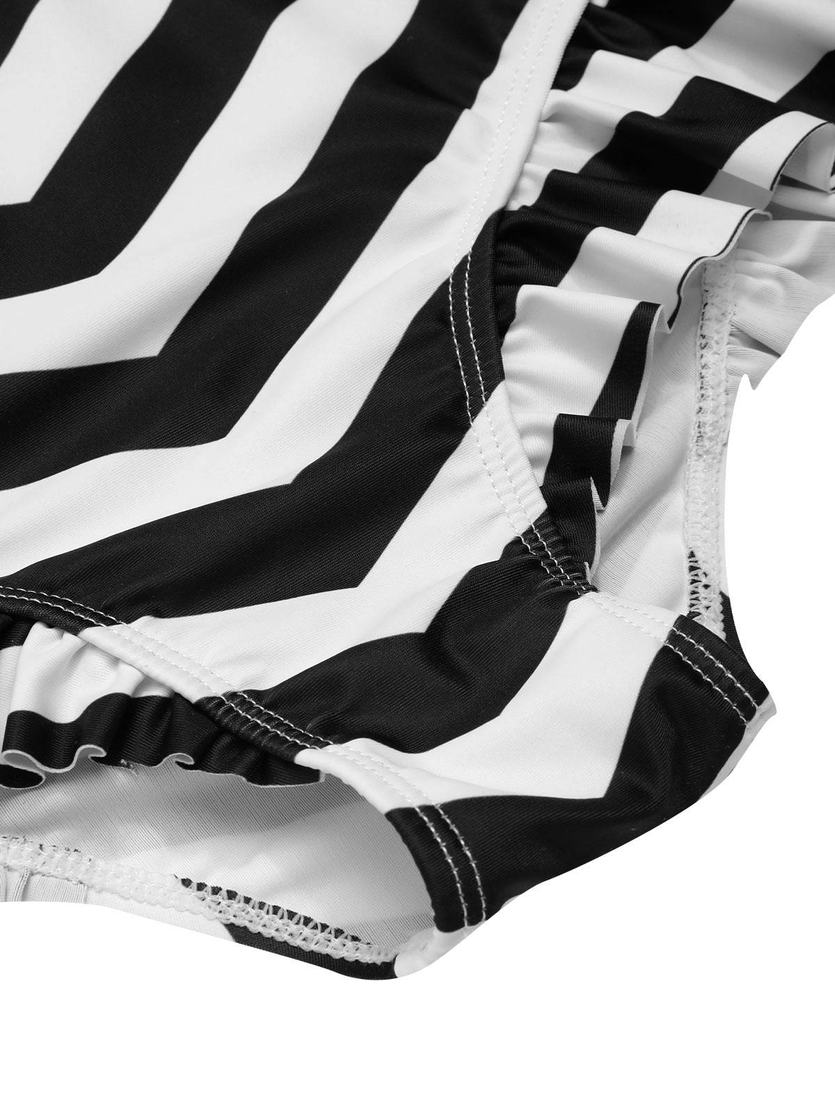 Rainbow 1950s Contrast Bow Ruffle Stripes Bikini - Image 9