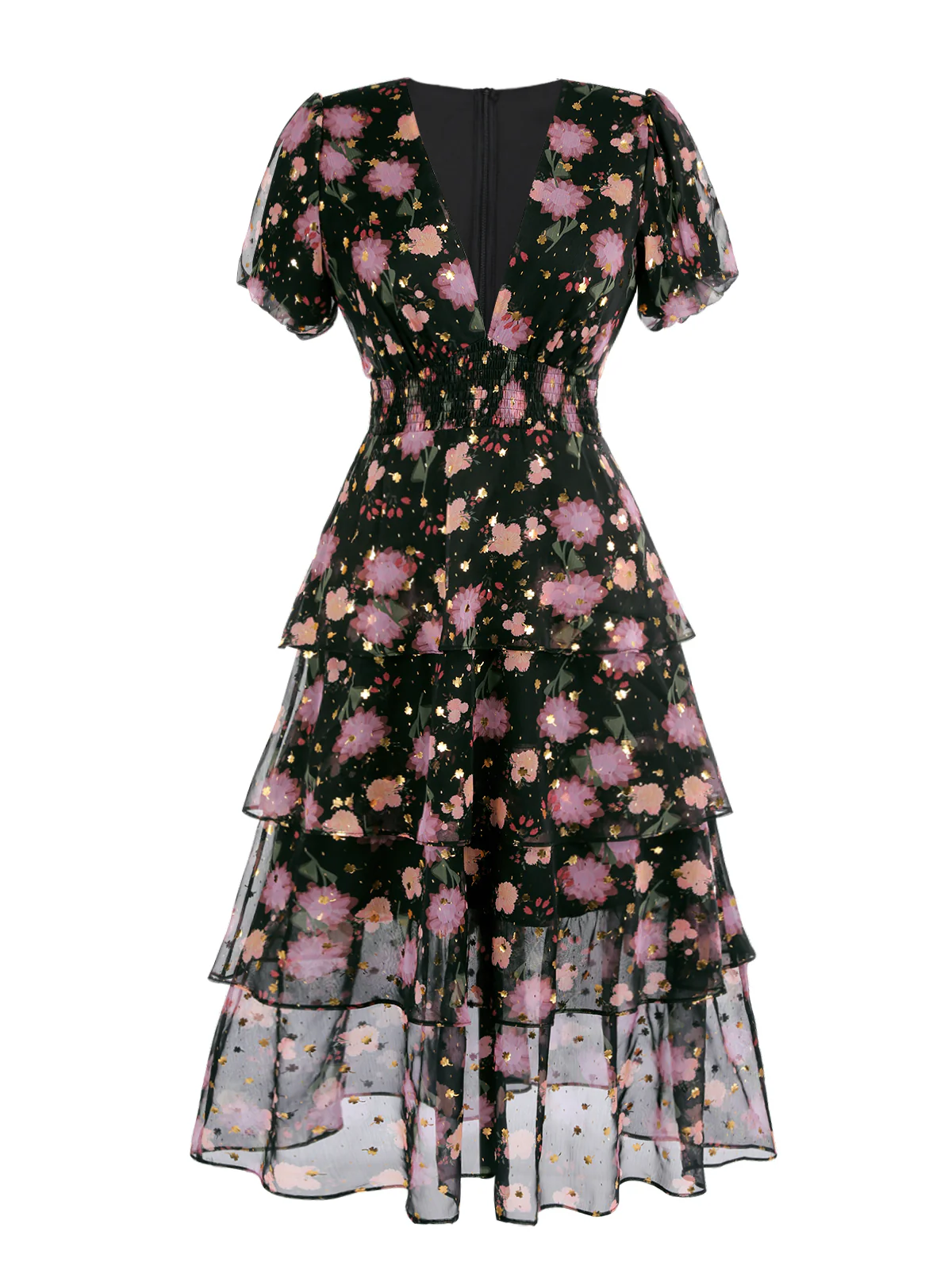 [US Warehouse] Black 1950s Lace Flowers Swing Dress - Image 3