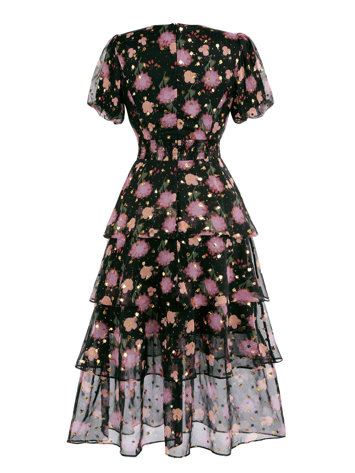 [US Warehouse] Black 1950s Lace Flowers Swing Dress - Image 4