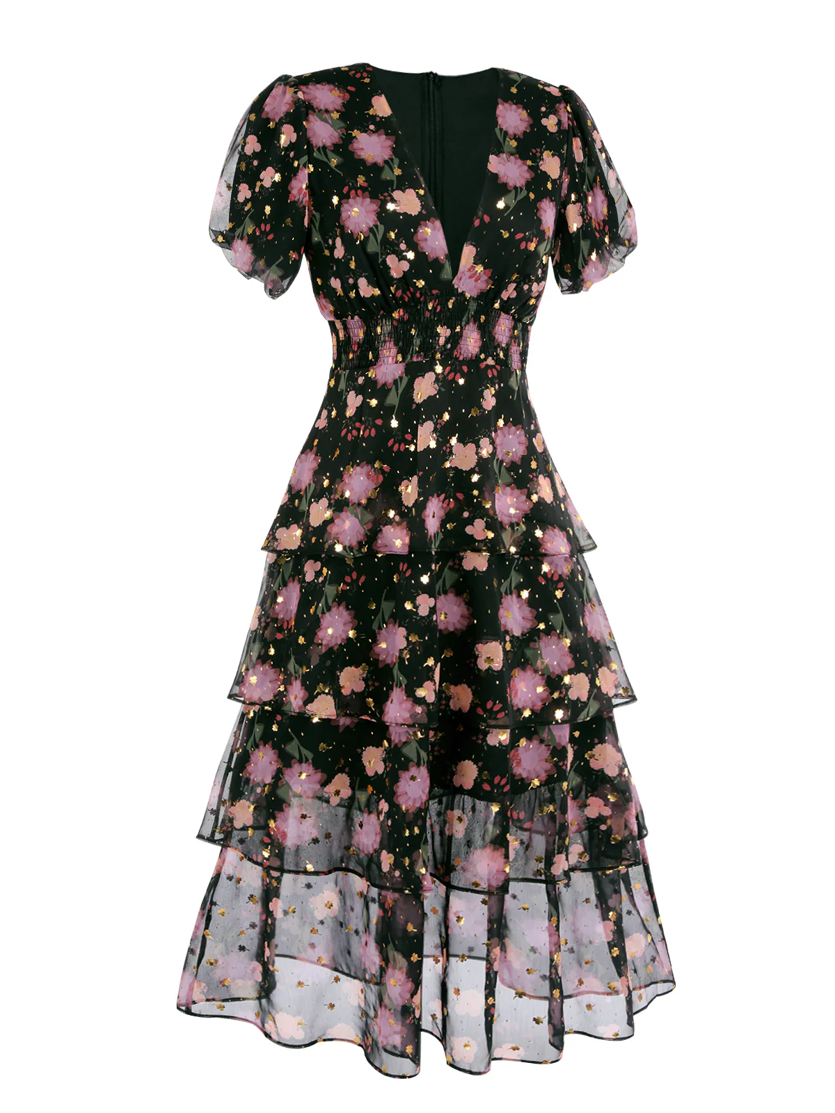 [US Warehouse] Black 1950s Lace Flowers Swing Dress - Image 5