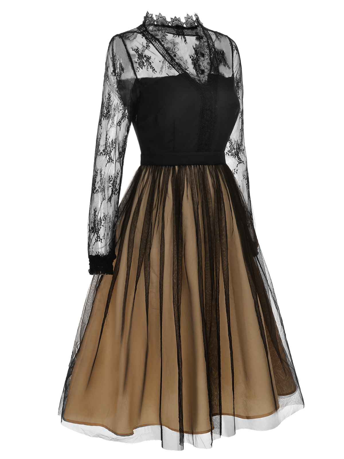 [US Warehouse] Black 1950s Lace Patchwork Mesh Dress - Image 2