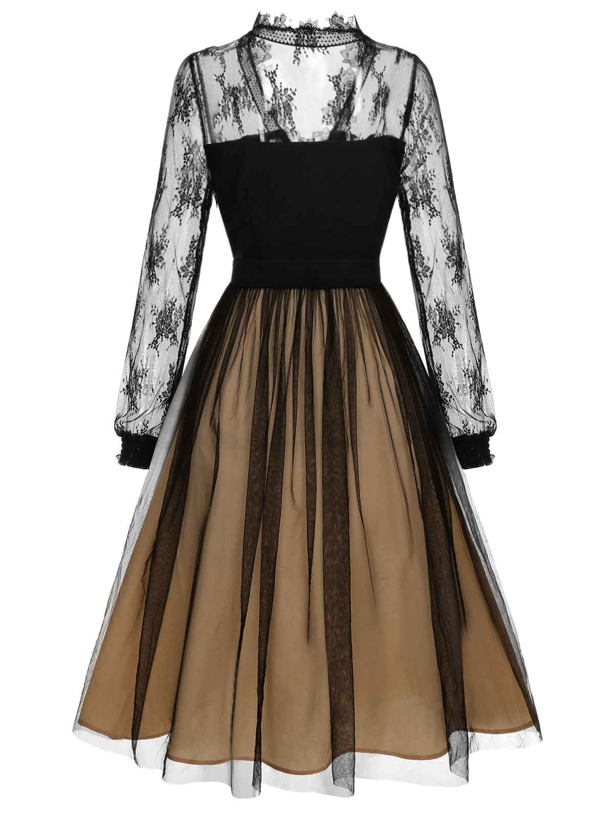 [US Warehouse] Black 1950s Lace Patchwork Mesh Dress - Image 3