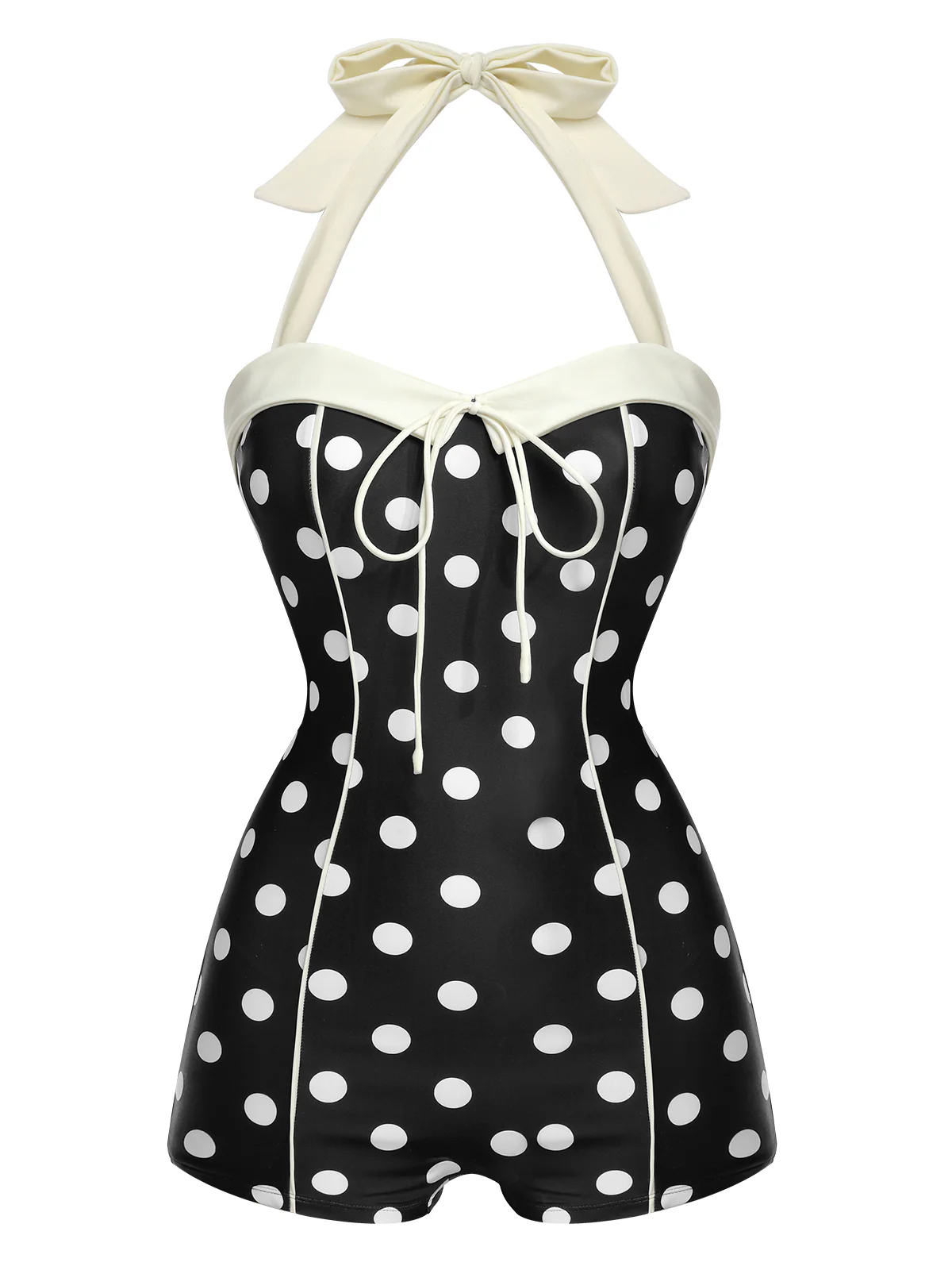 Black 1950s Polka Dots Halter Swimsuit - Image 3