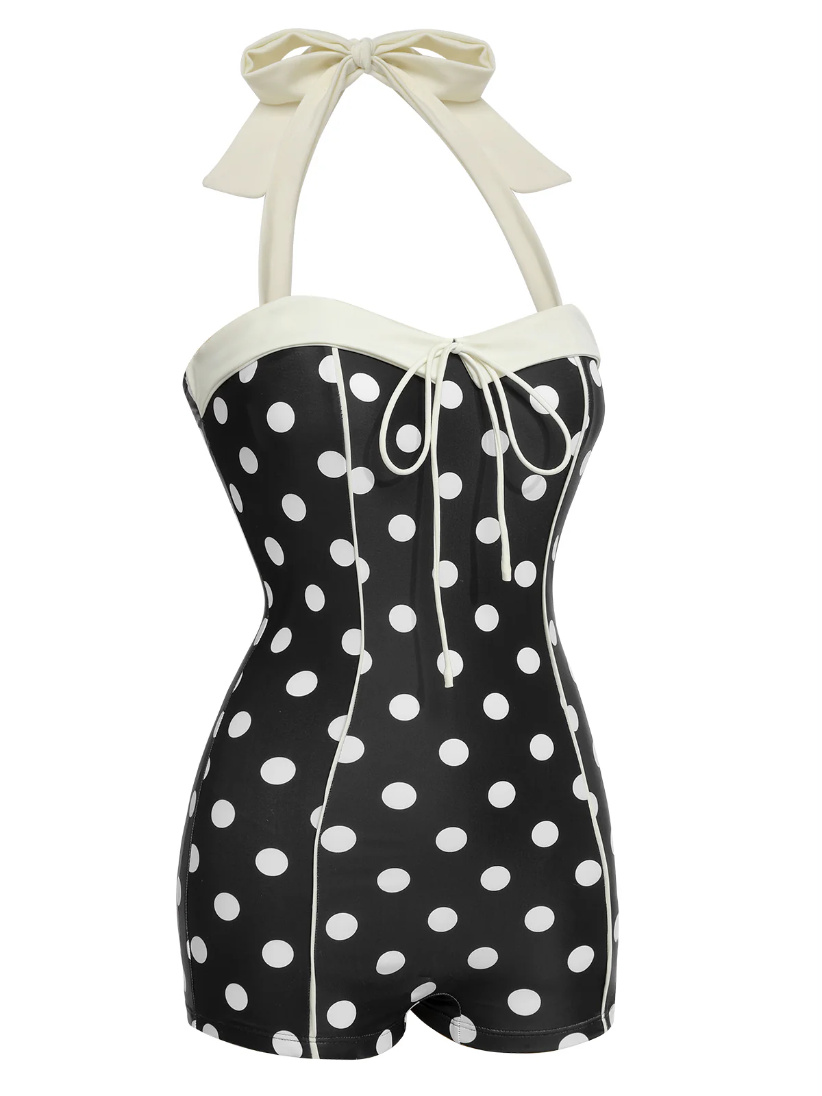 Black 1950s Polka Dots Halter Swimsuit - Image 4
