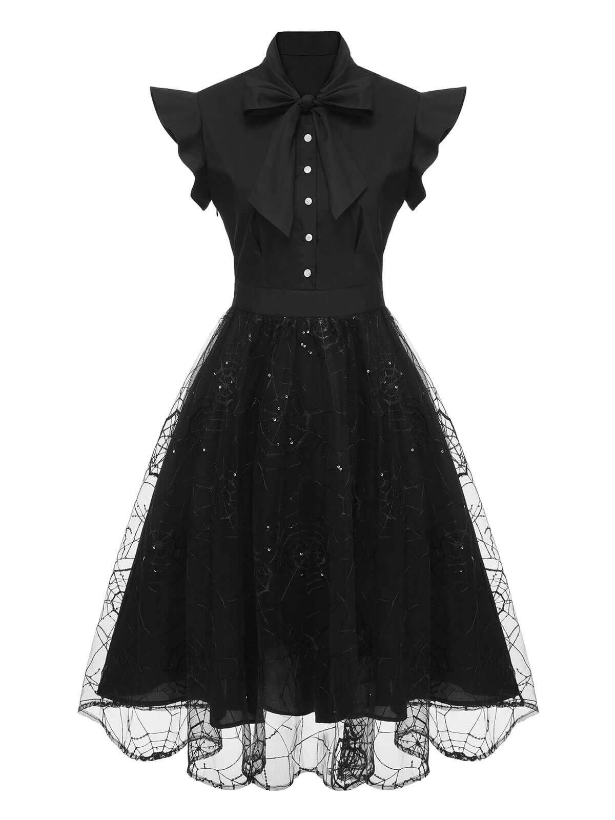 Black 1950s Sequined Spider Mesh Dress - Image 2