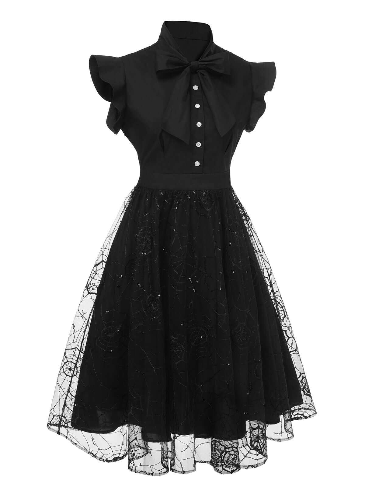 Black 1950s Sequined Spider Mesh Dress - Image 3