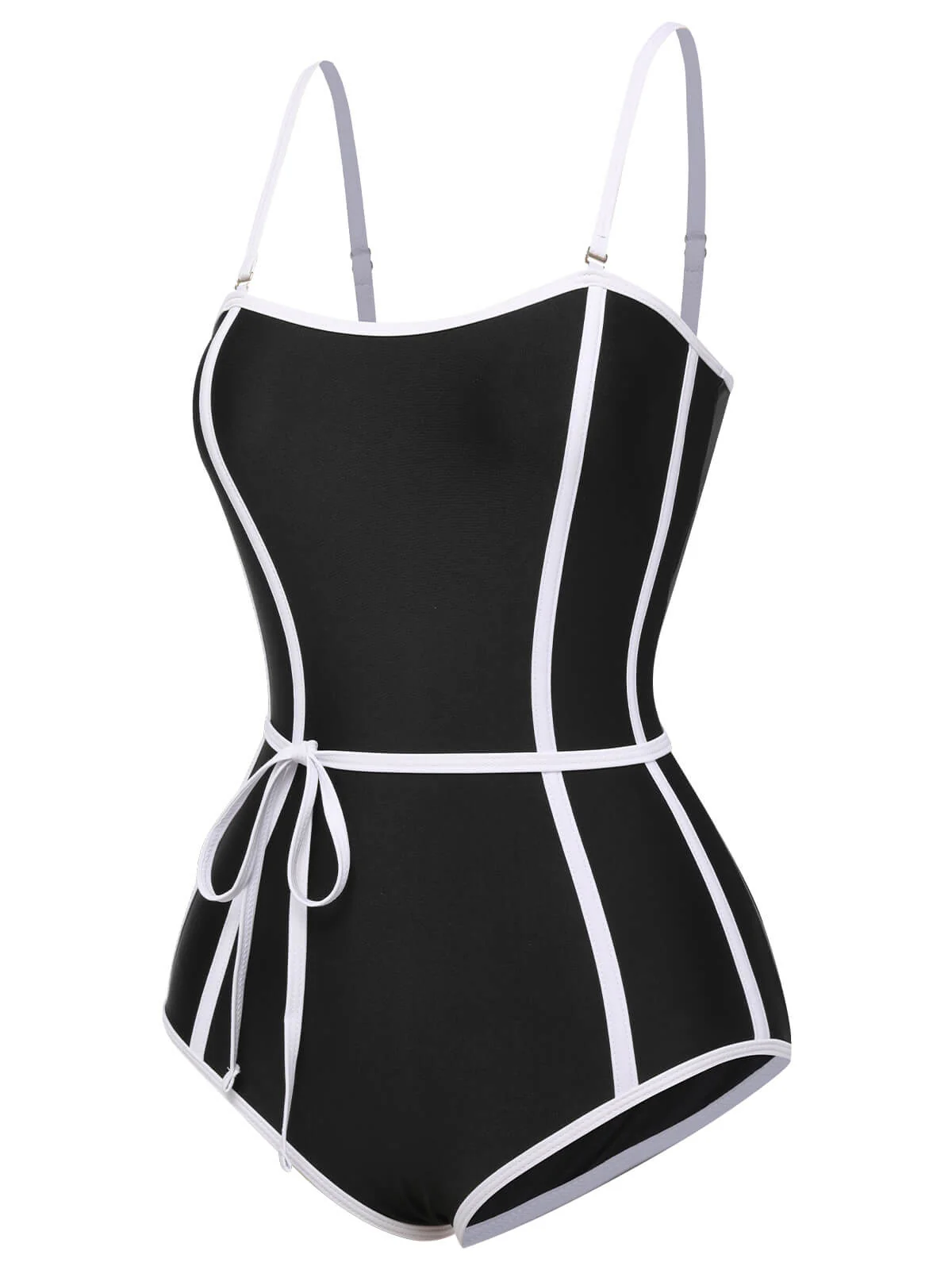 Black 1960s Lined Sling One-Piece Swimsuit - Image 2