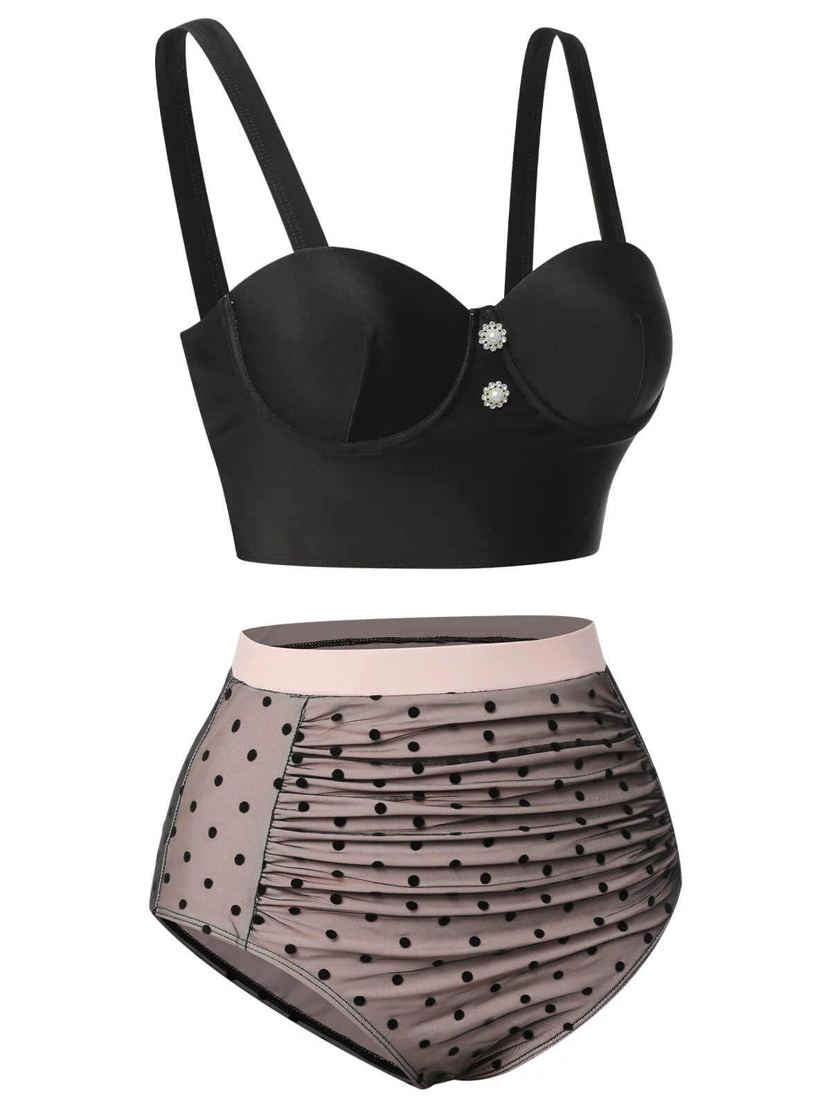 Black 1960s Polka Dots Mesh Swimsuit - Image 3