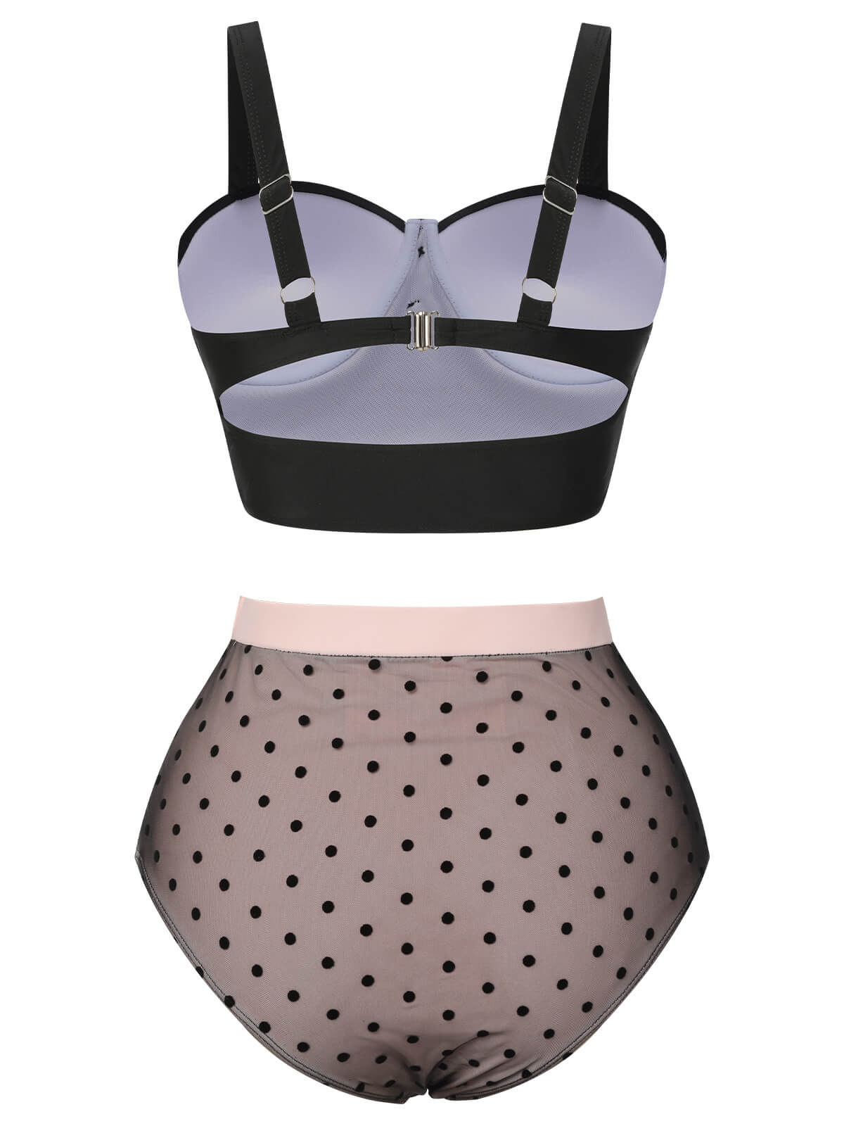 Black 1960s Polka Dots Mesh Swimsuit - Image 4