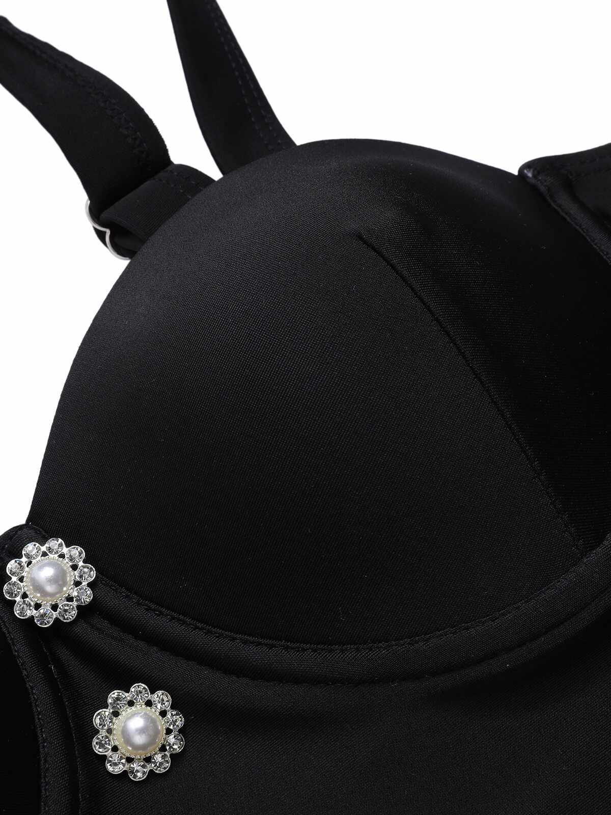 Black 1960s Polka Dots Mesh Swimsuit - Image 5