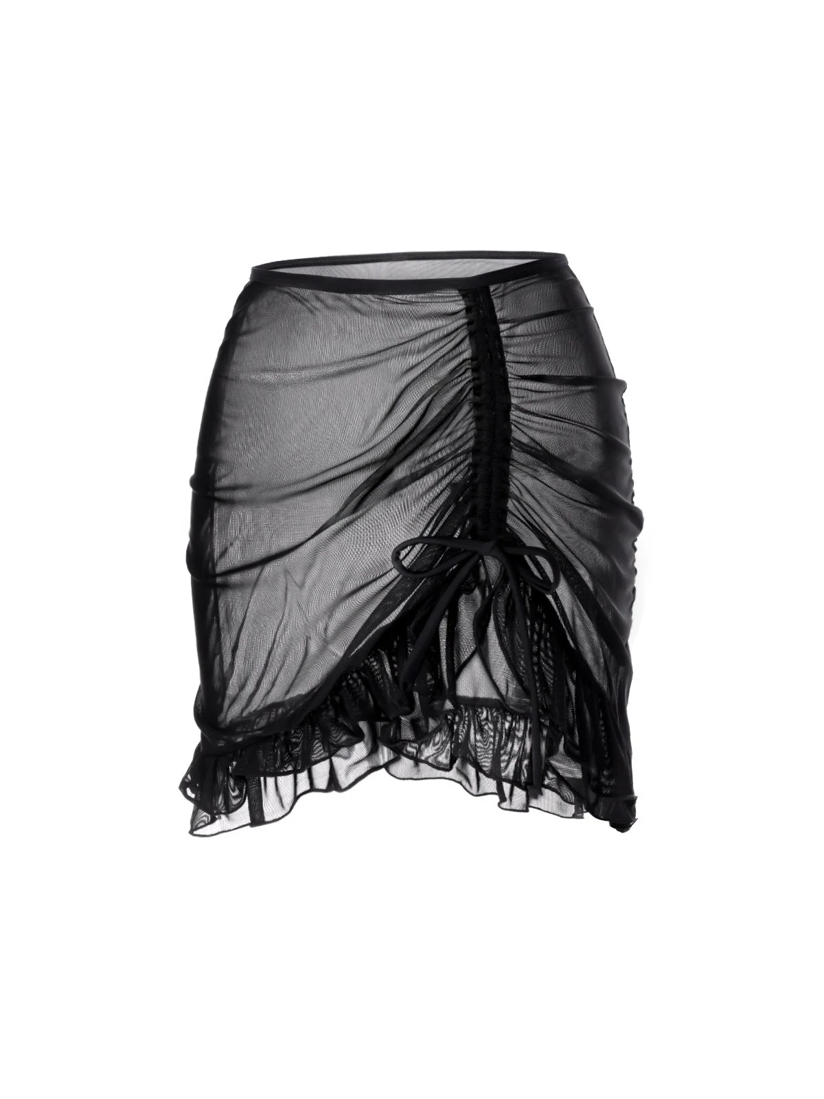 [US Warehouse] Black 1970s Double-Layered Ruffled Cover-Up - Image 3