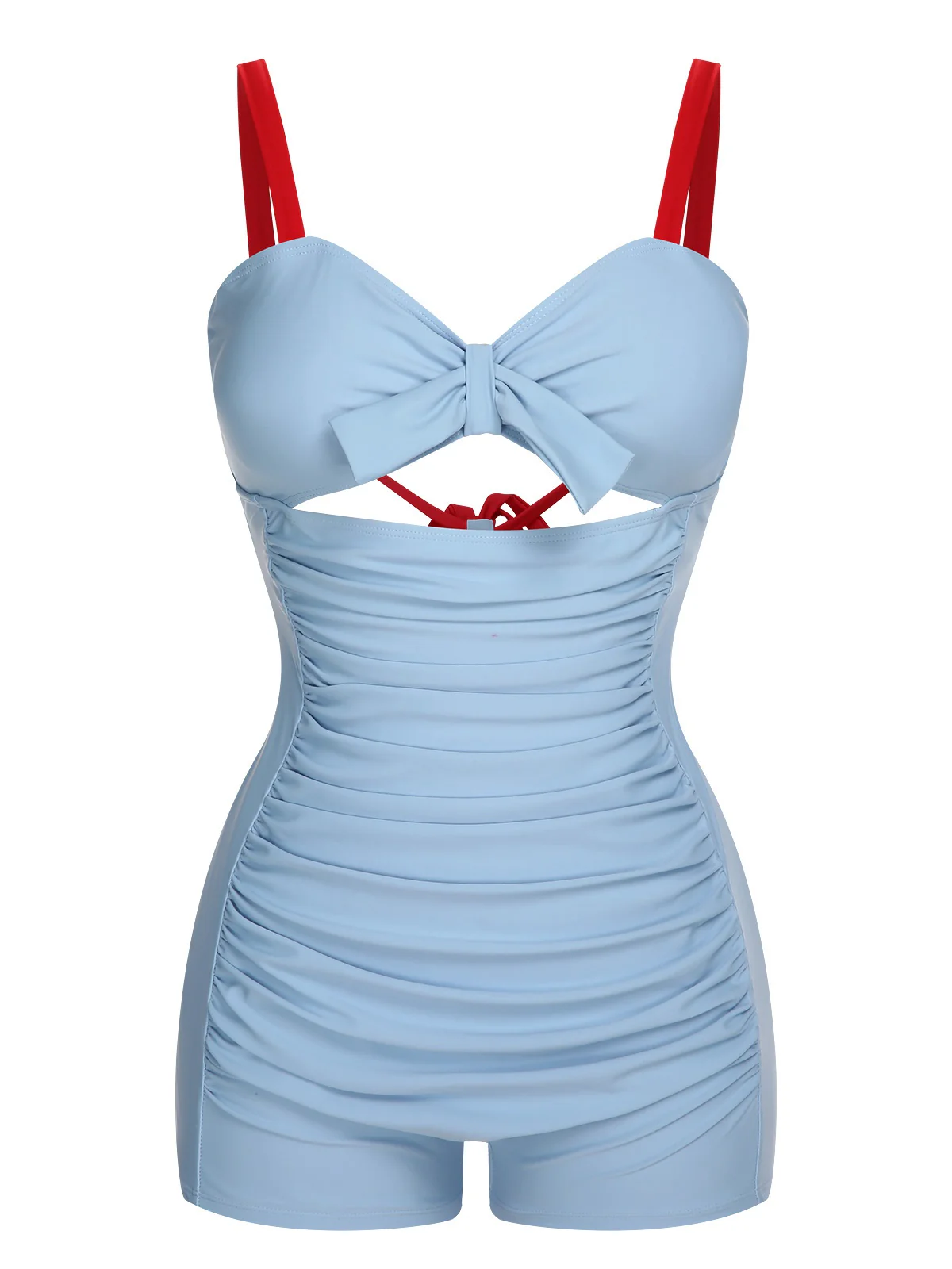 [US Warehouse] Blue 1930s Folds Back Strap One-Piece Swimsuit - Image 2