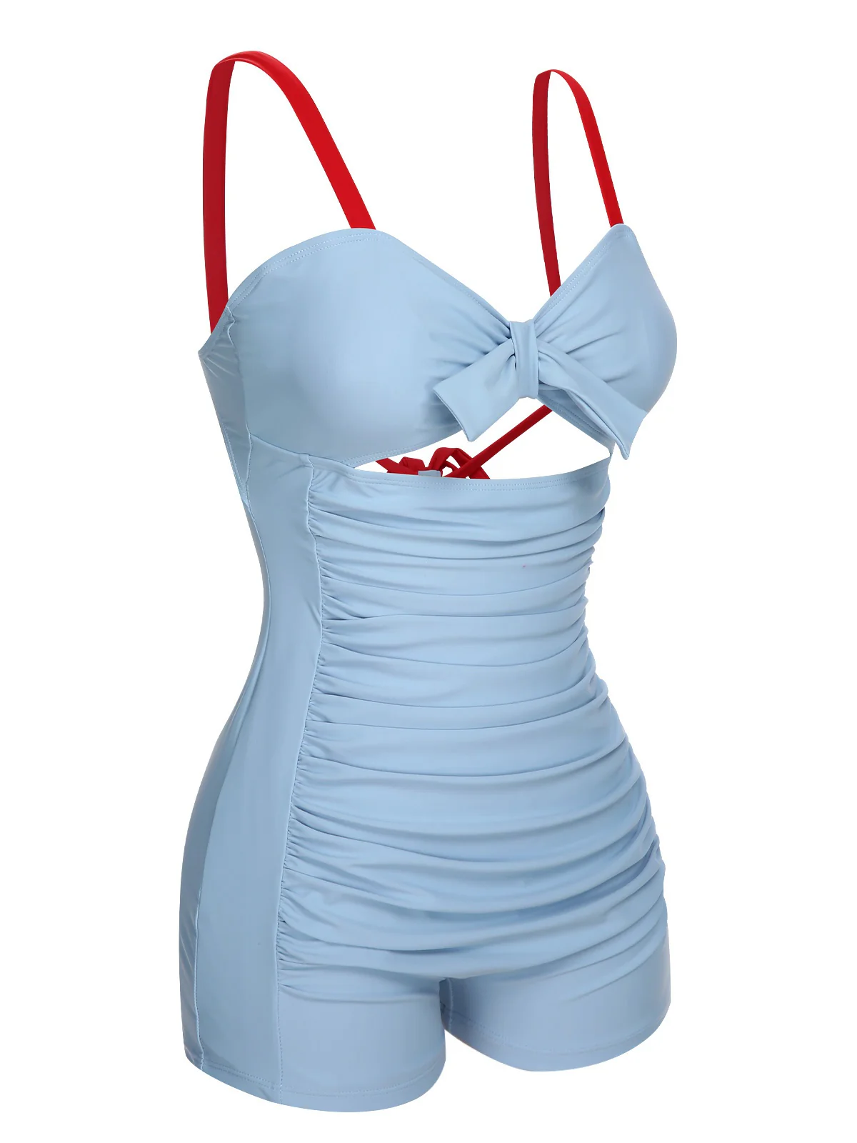 [US Warehouse] Blue 1930s Folds Back Strap One-Piece Swimsuit - Image 3