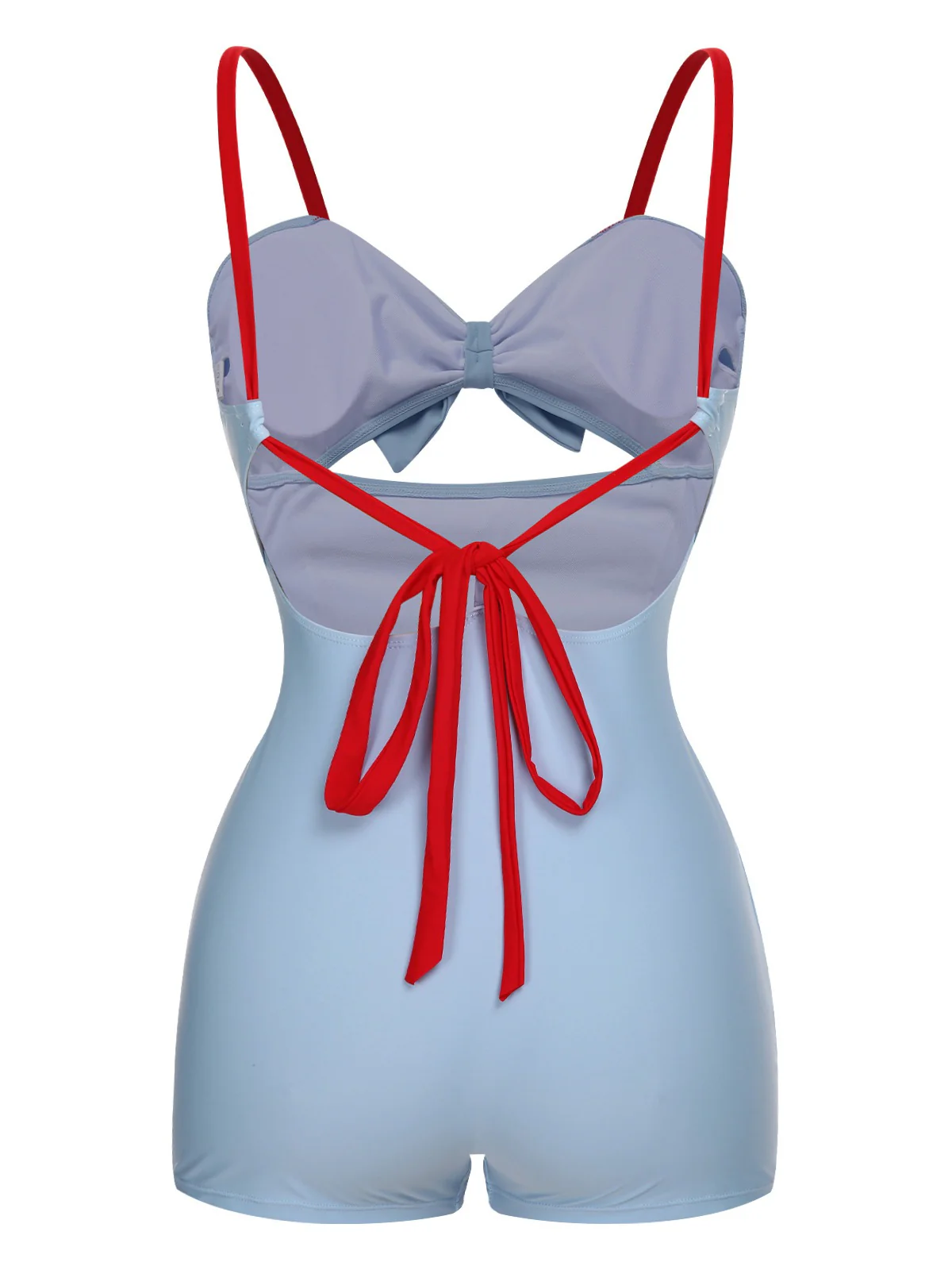 [US Warehouse] Blue 1930s Folds Back Strap One-Piece Swimsuit - Image 4