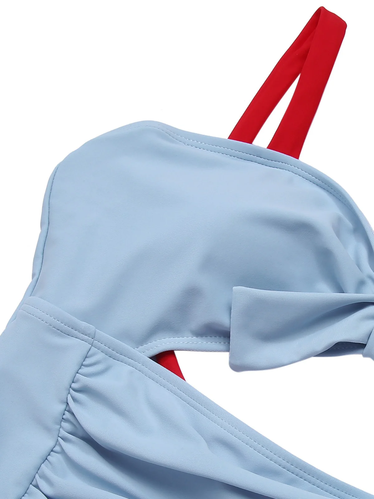 [US Warehouse] Blue 1930s Folds Back Strap One-Piece Swimsuit - Image 5