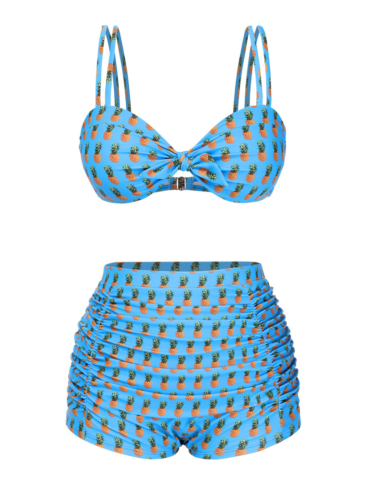 Blue 1950s Pineapple Strap Bow Swimsuit - Image 2