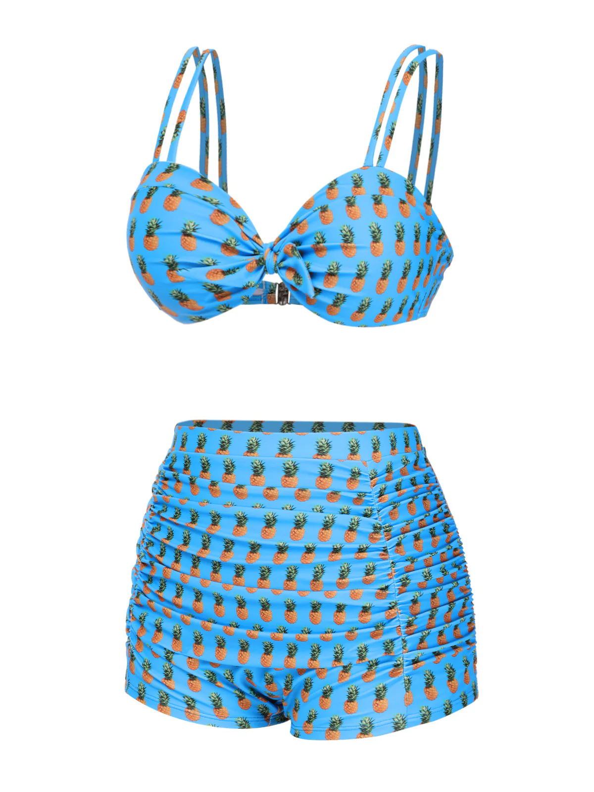Blue 1950s Pineapple Strap Bow Swimsuit - Image 3
