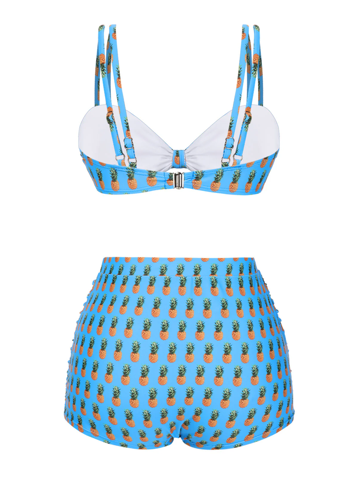 Blue 1950s Pineapple Strap Bow Swimsuit - Image 4