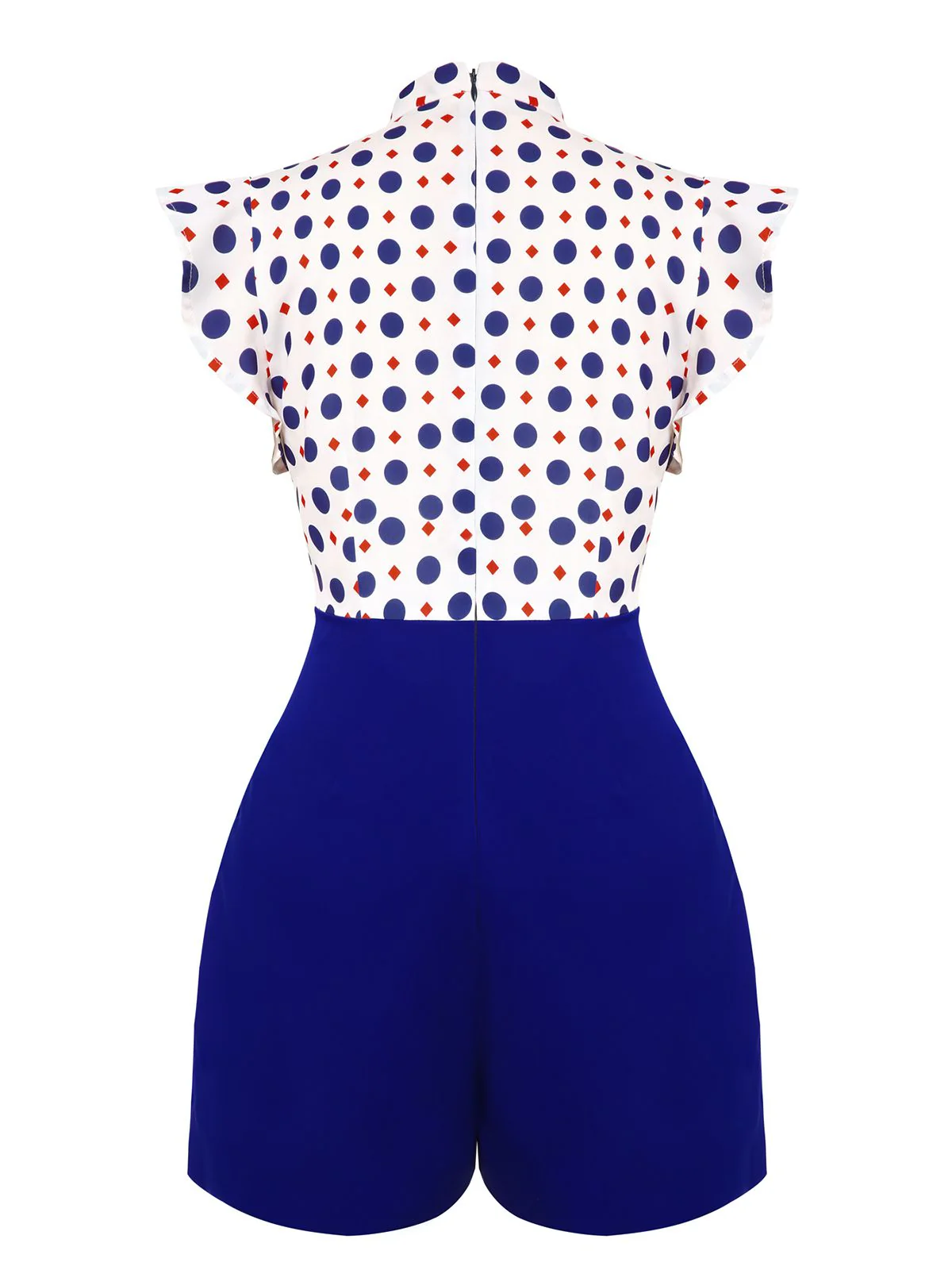 [US Warehouse] Blue 1950s Polka Dot Buttoned Romper - Image 4