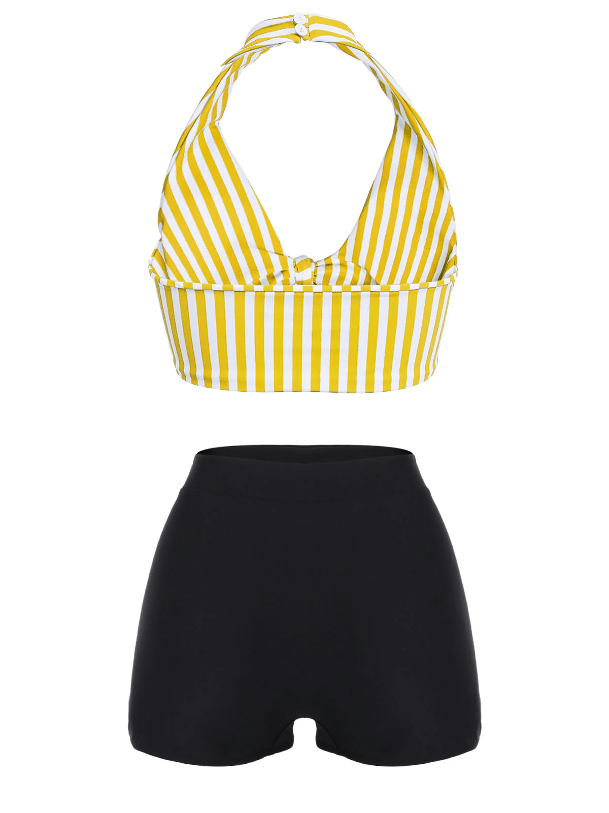 Green 1950s Retro Halter Stripes Bikini Set - Image 13
