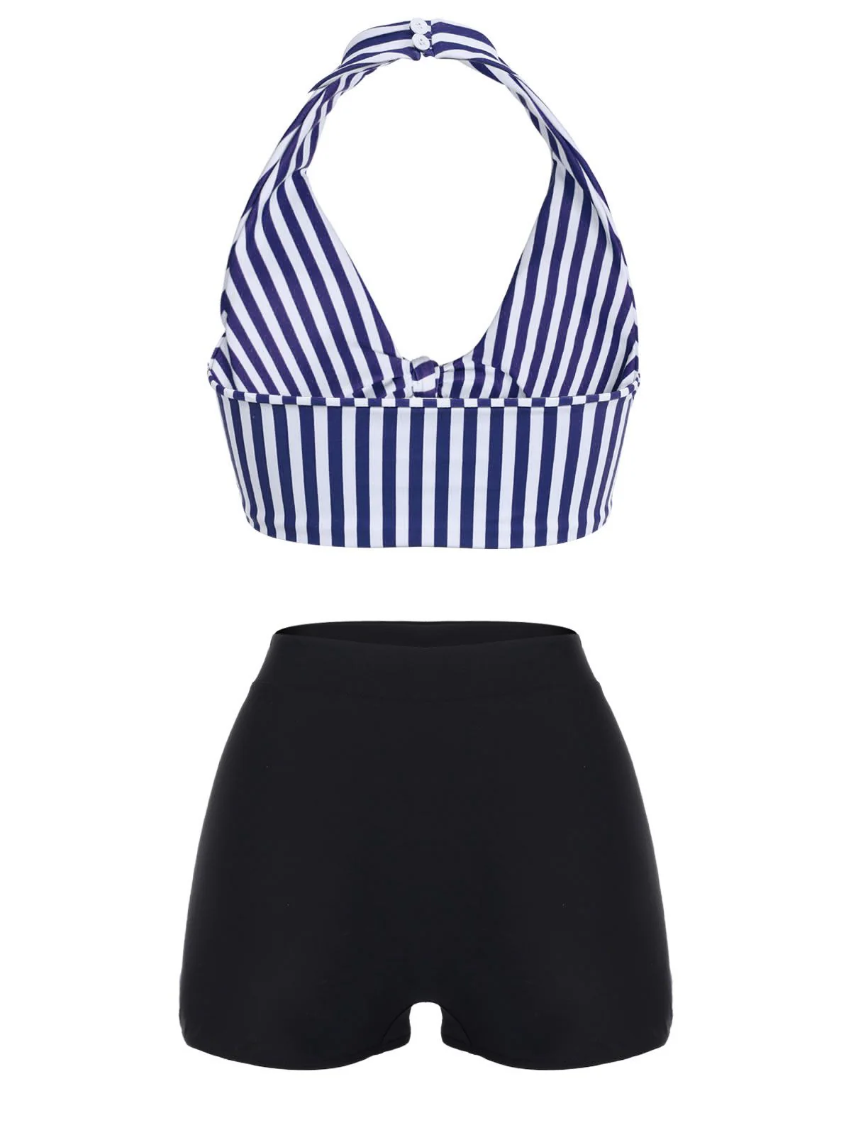 Blue 1950s Retro Halter Stripes Bikini Set - Image 2