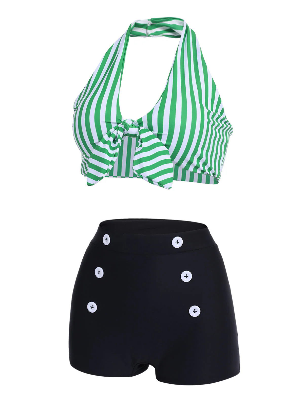 Blue 1950s Retro Halter Stripes Bikini Set - Image 7