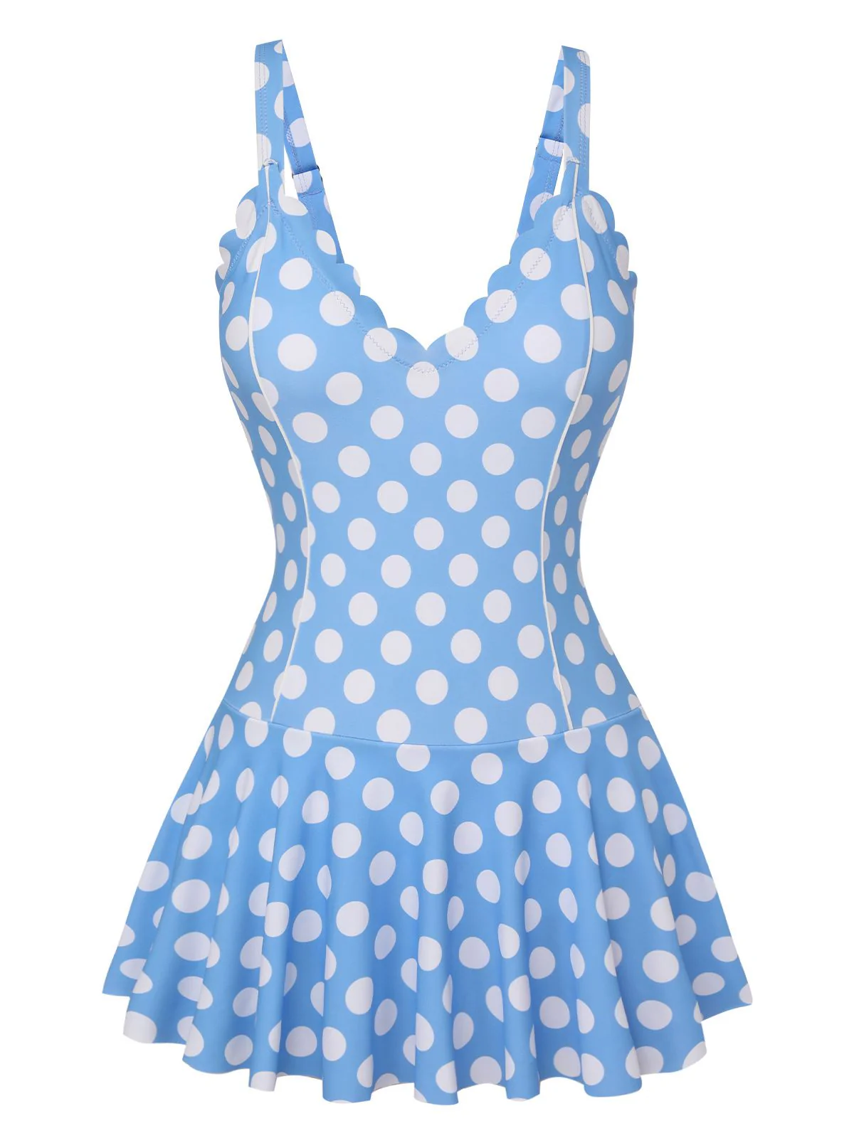[US Warehouse] Blue 1960s Polka Dot Petal Neck Swimsuit - Image 3