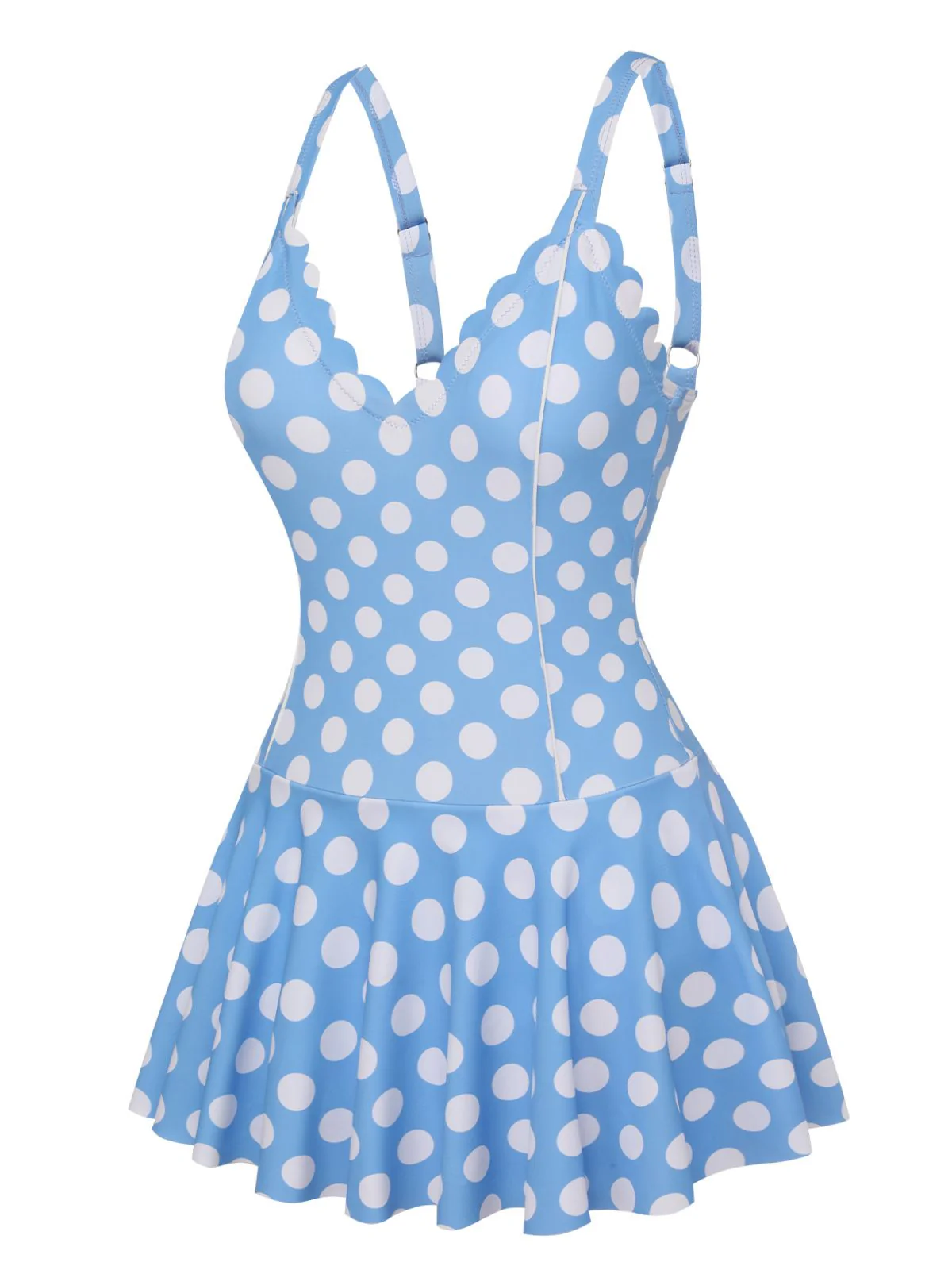 [US Warehouse] Blue 1960s Polka Dot Petal Neck Swimsuit - Image 4