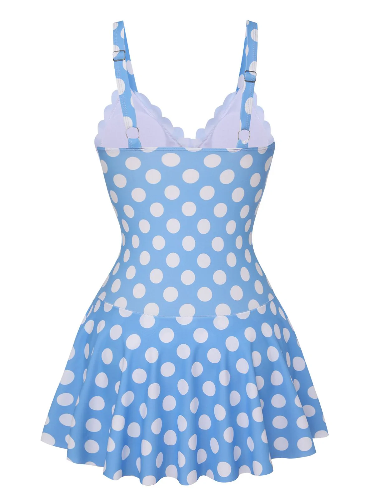 [US Warehouse] Blue 1960s Polka Dot Petal Neck Swimsuit - Image 5